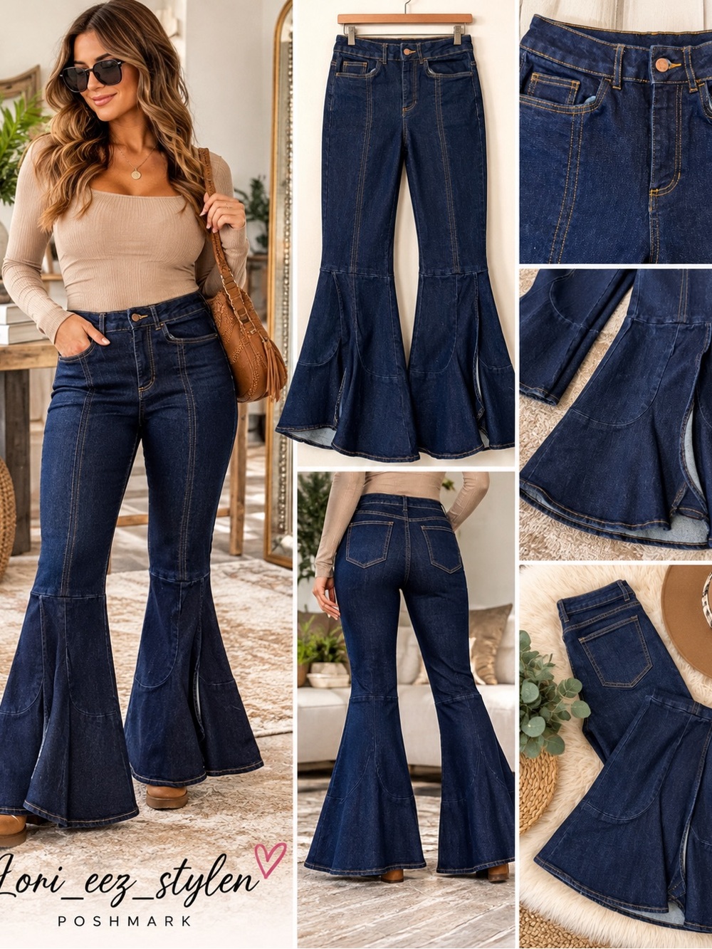 VENUS Dark Blue Flare Wide-Leg Jeans